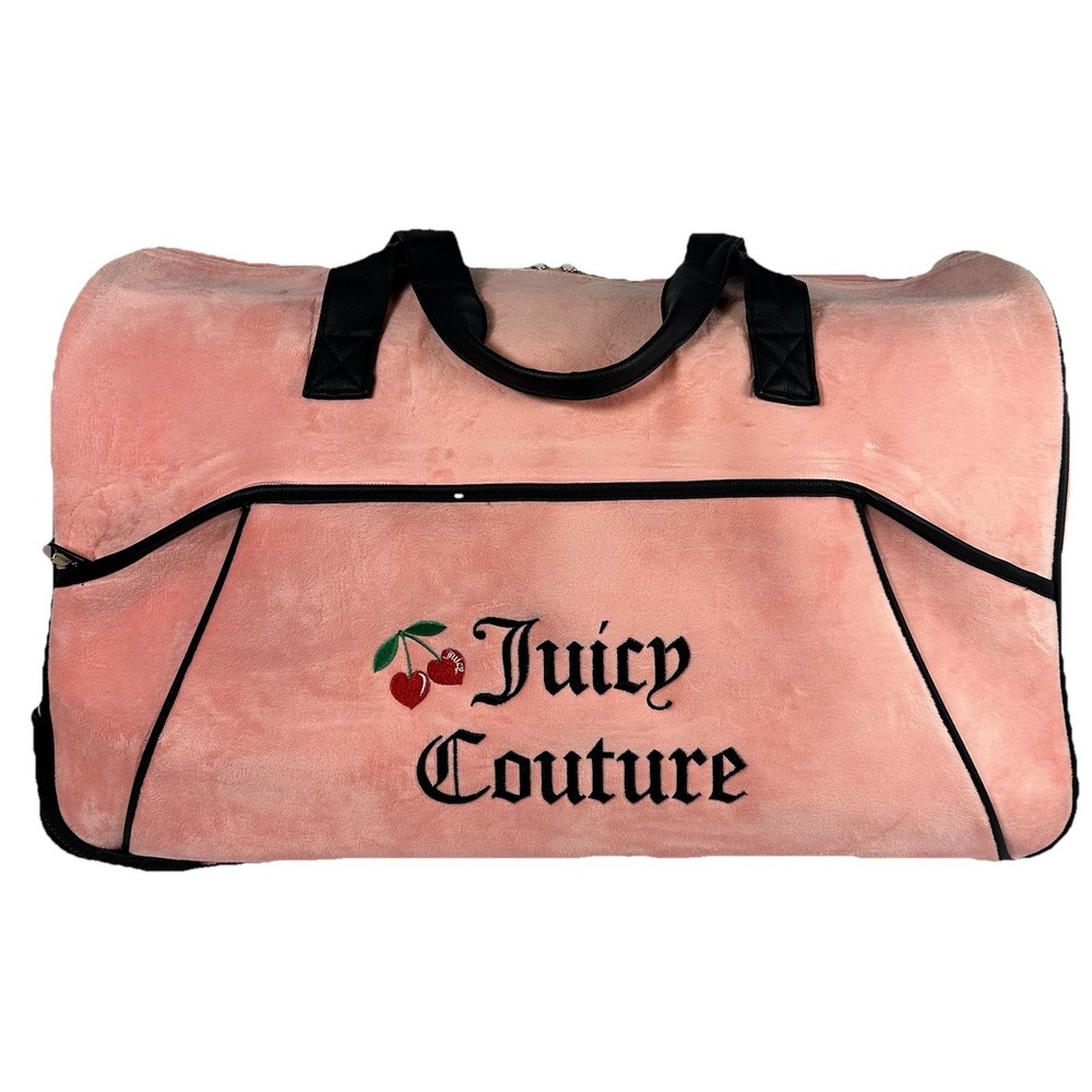 Juicy‎ Couture Pink Velour Rolling Duffle Bag Cherry Travel Carry On Luggage